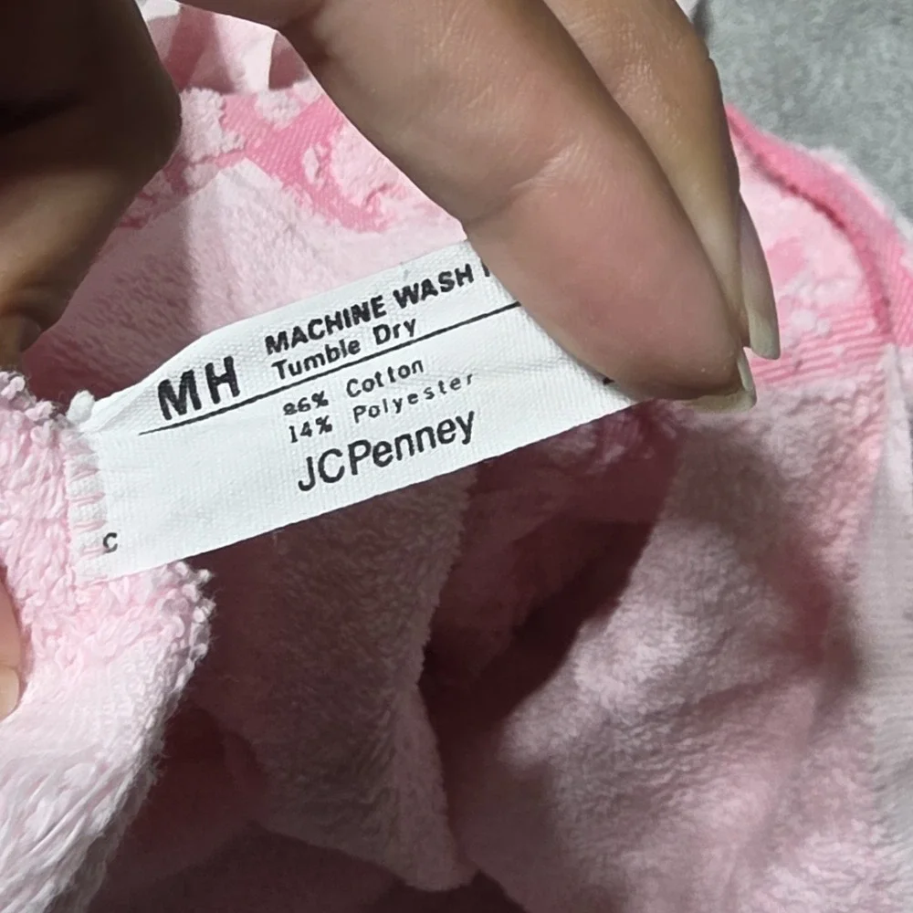 2 Vintage Cannon Monticello JC Penney Towel Sculpted Fringe USA Pink Green